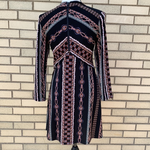 Free People Stella Black Patterned Mock Neck Lined Mini Dress - Picture 5 of 11